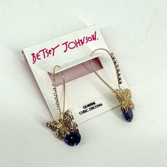 Betsey Johnson Butterfly Blue Cubic Zirconia Crystals Earrings - Picture 4 of 6
